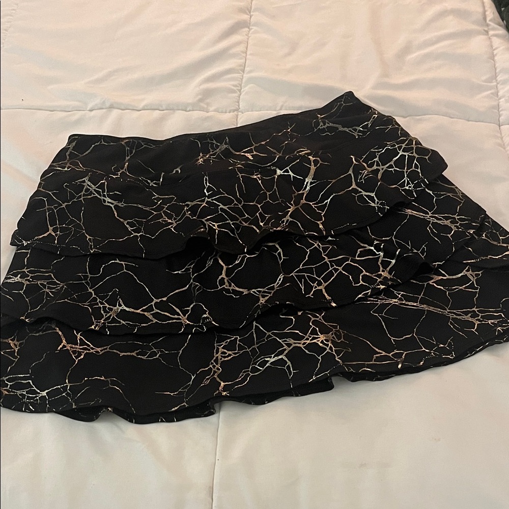 Women's Black 3 tiered Ruffle Skort  with gold foil print